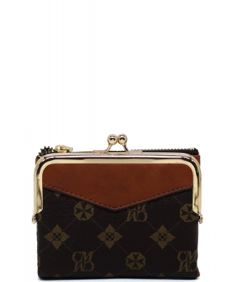 CM Monogram Bifold Kiss Lock Wallet  CM085 BROWN